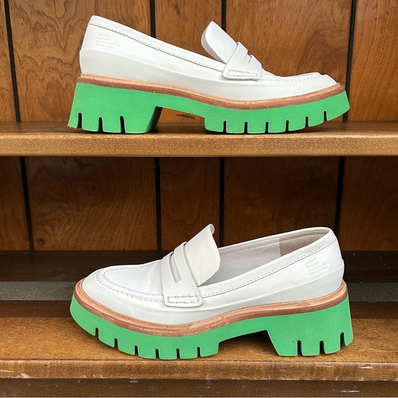Oncept Seoul MOD 009 Off White Leather Jade Green Sole Platform Loafers, size 7 - Picture 6 of 12